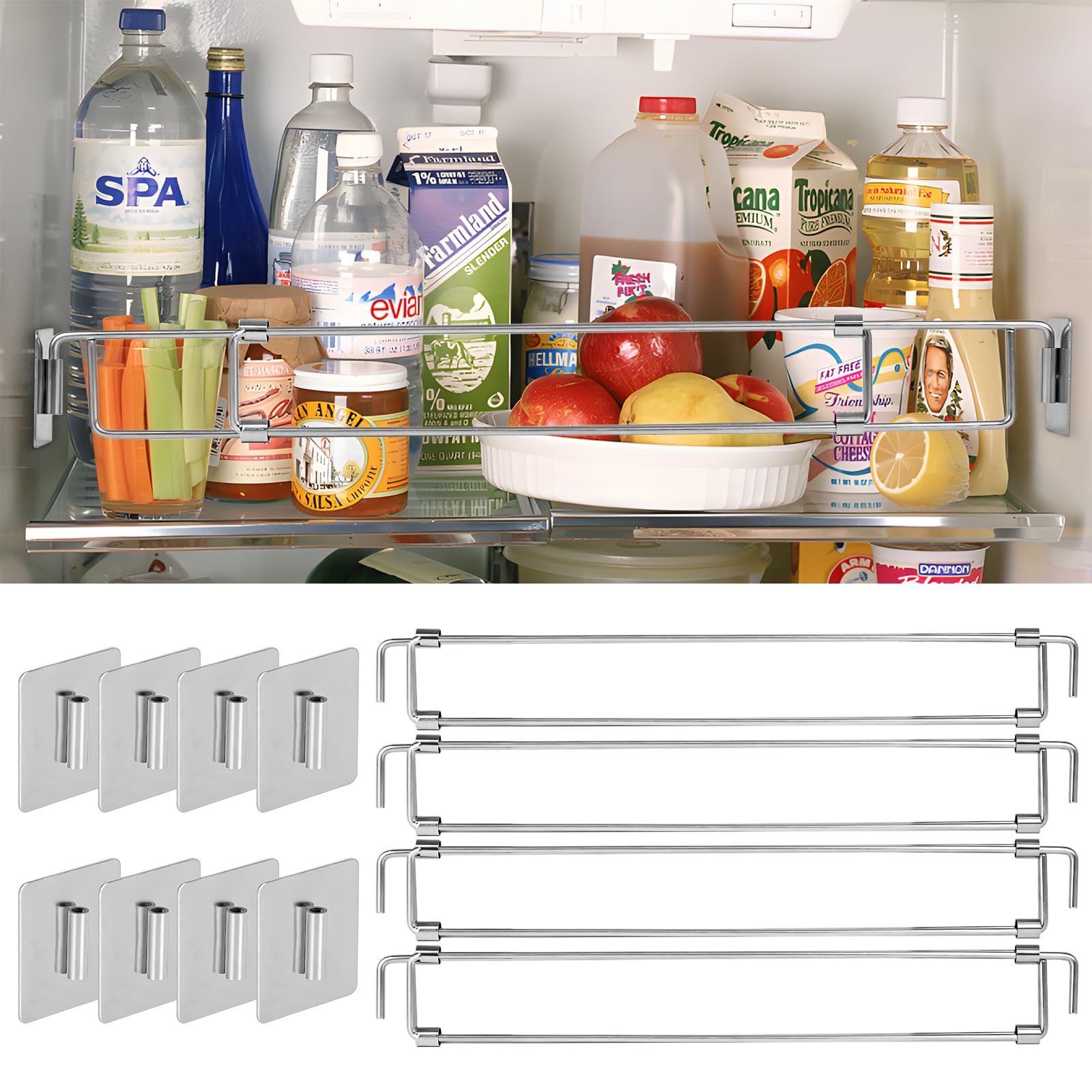 Awelov RV Refrigerator Bars 4-pack securing items in a compact camper cabinet