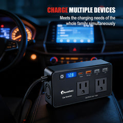 AWELTEC 200W inverter in compact size fits cup holder or glovebox.