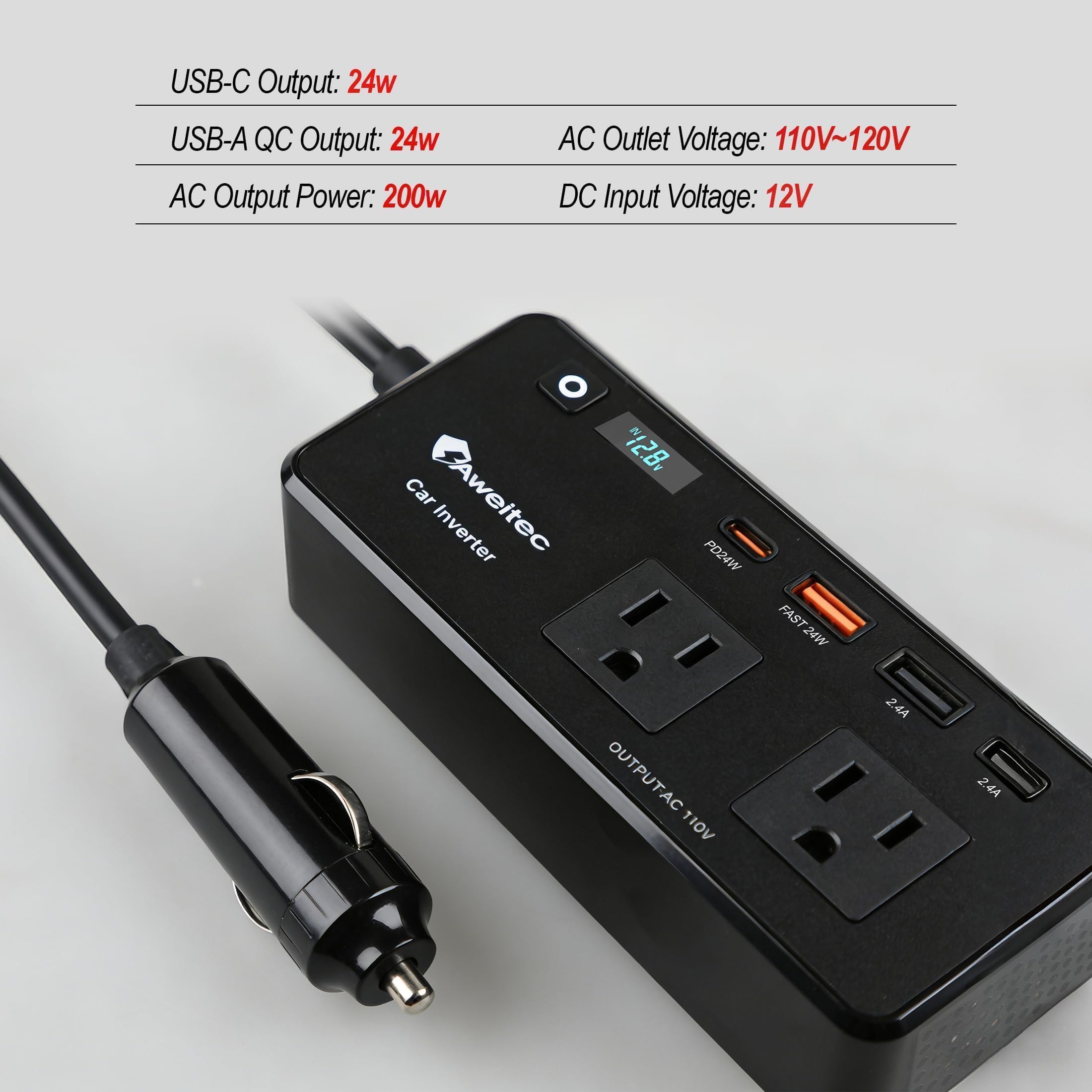 AWELTEC inverter road-trip setup powers devices during long drives.