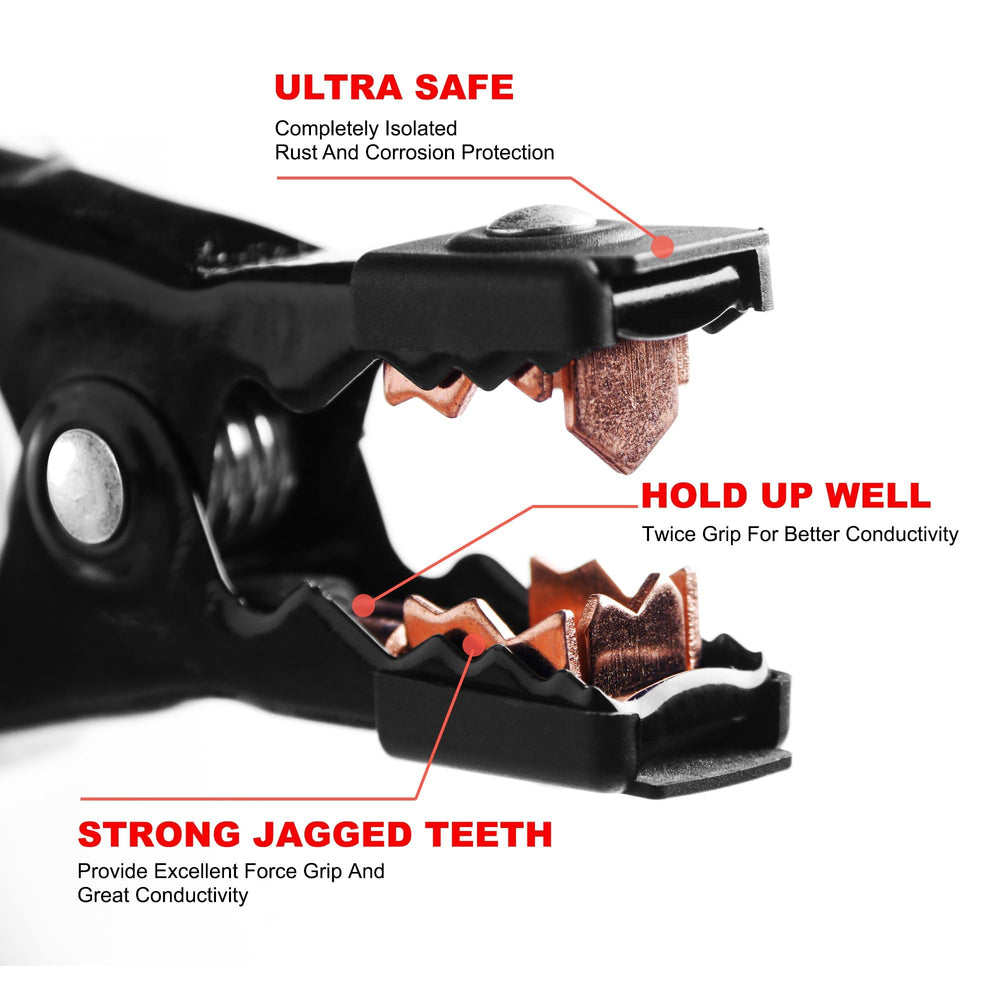 AWELTEC quick-connect clamps provide a secure, hassle-free jump-start connection.