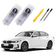 Awizpa door light projector displays a customized logo at night.
