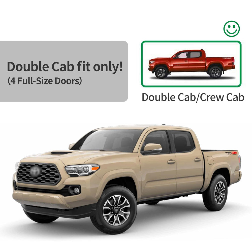 AWVRG in-channel window shields for Tacoma crew cab with four doors promote ventilation and rain defense.