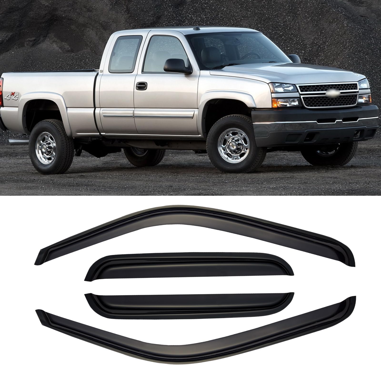 AWVRG out-channel window visor on Silverado 1999-2006 enhances rain protection while cruising with windows down.