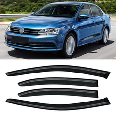 AWVRG Jetta left-front rain guard on the window, offering rain protection while airflow continues.