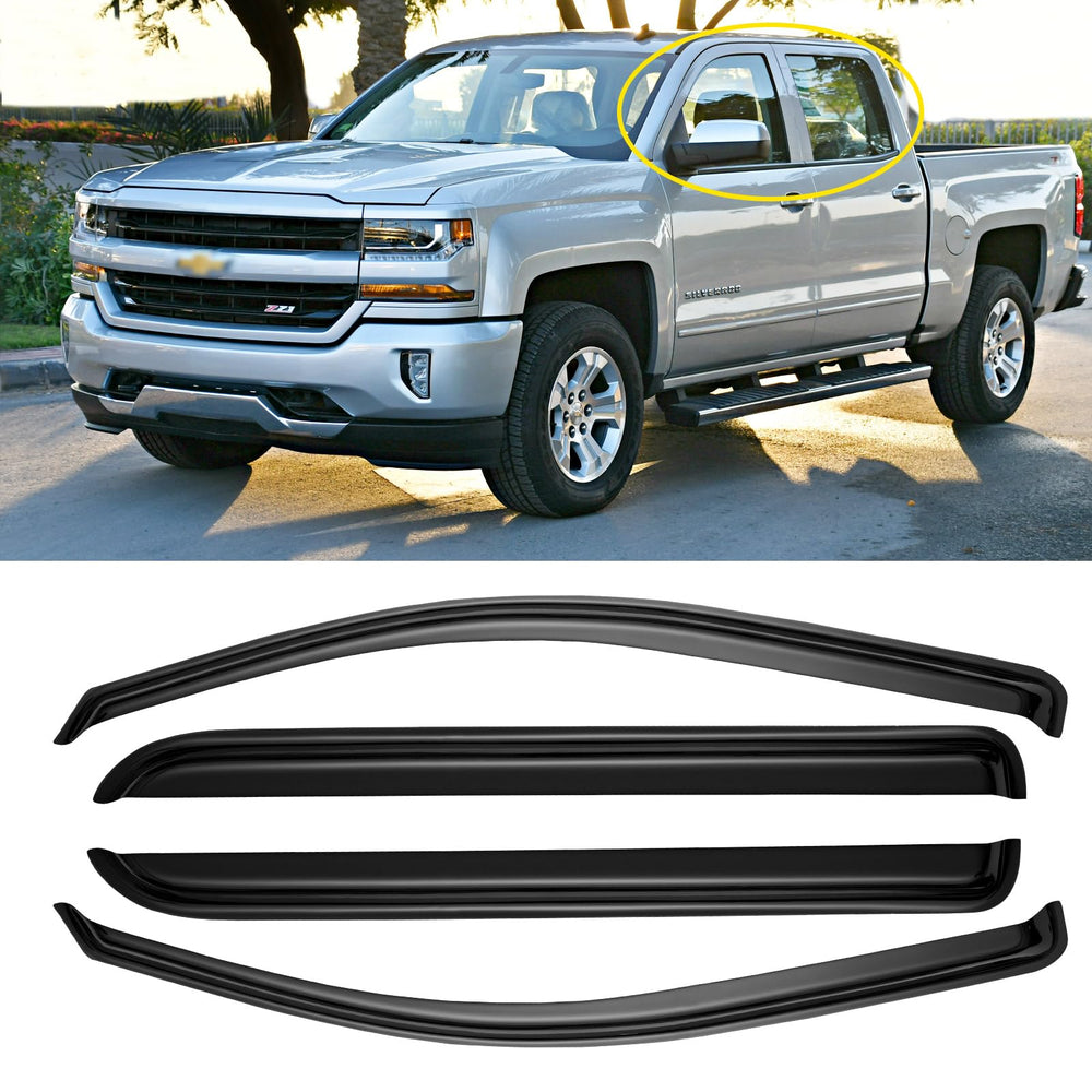 AWVRG window rain guards front-left for Silverado/Sierra crew cab, improving ventilation and rain protection
