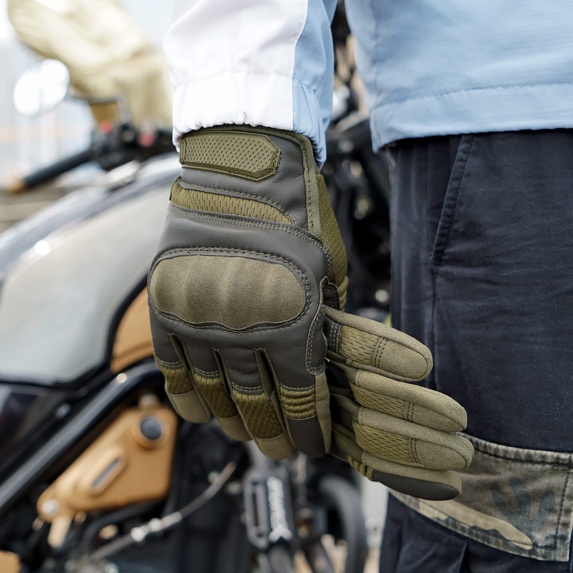 AXBXCX green gloves with touchscreen compatibility feature