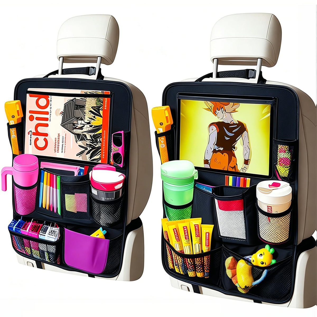 AXELECT car organizer kick mats on back seat protect the floor from clutter.