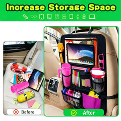 AXELECT tablet holder pocket fits up to a 12-inch tablet for rear-seat viewing.