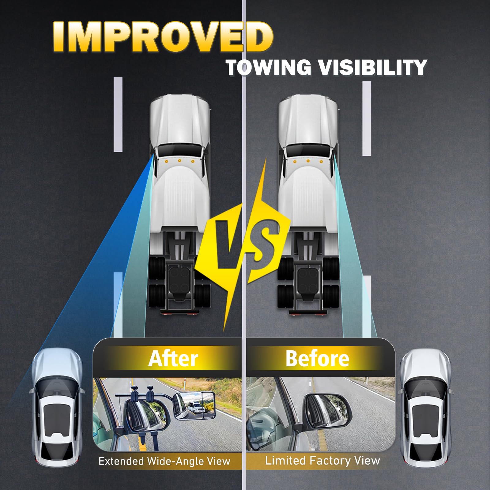AXIMIRON 360-degree adjustable towing mirrors offer flexible viewing angles for towing