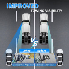 AXIMIRON clip-on side mirror close-up shows blind-spot coverage