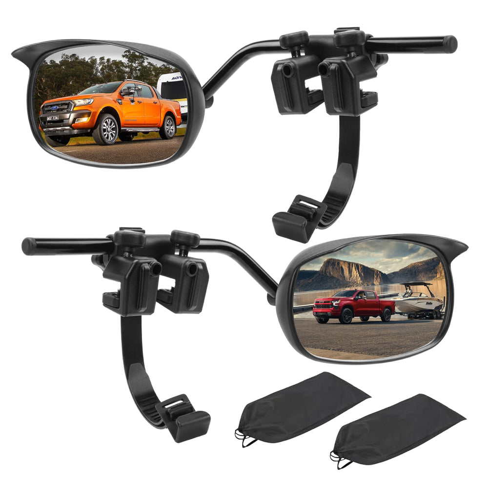 AXIMIRON mirror extenders with rain guard improve visibility during rain towing