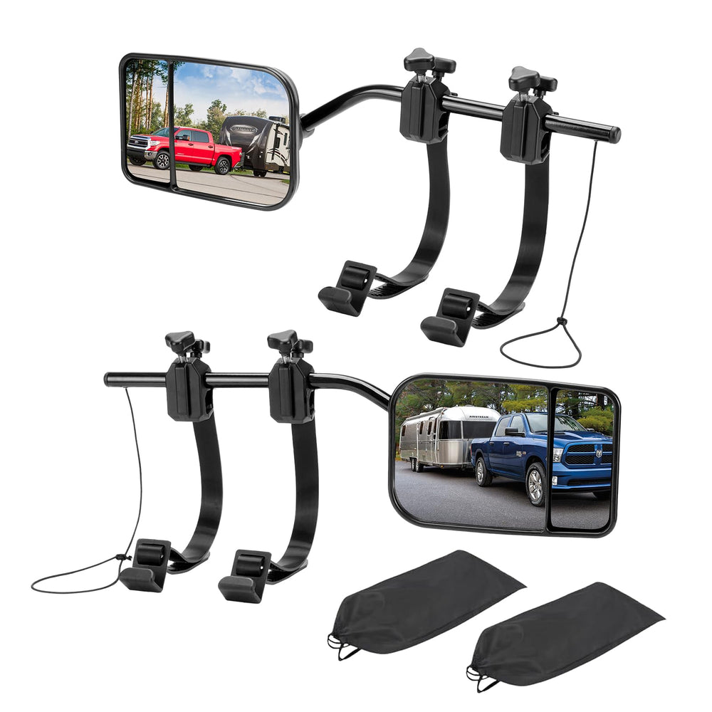 AXIMIRON universal clip-on towing mirrors provide expanded rear visibility for safer driving
