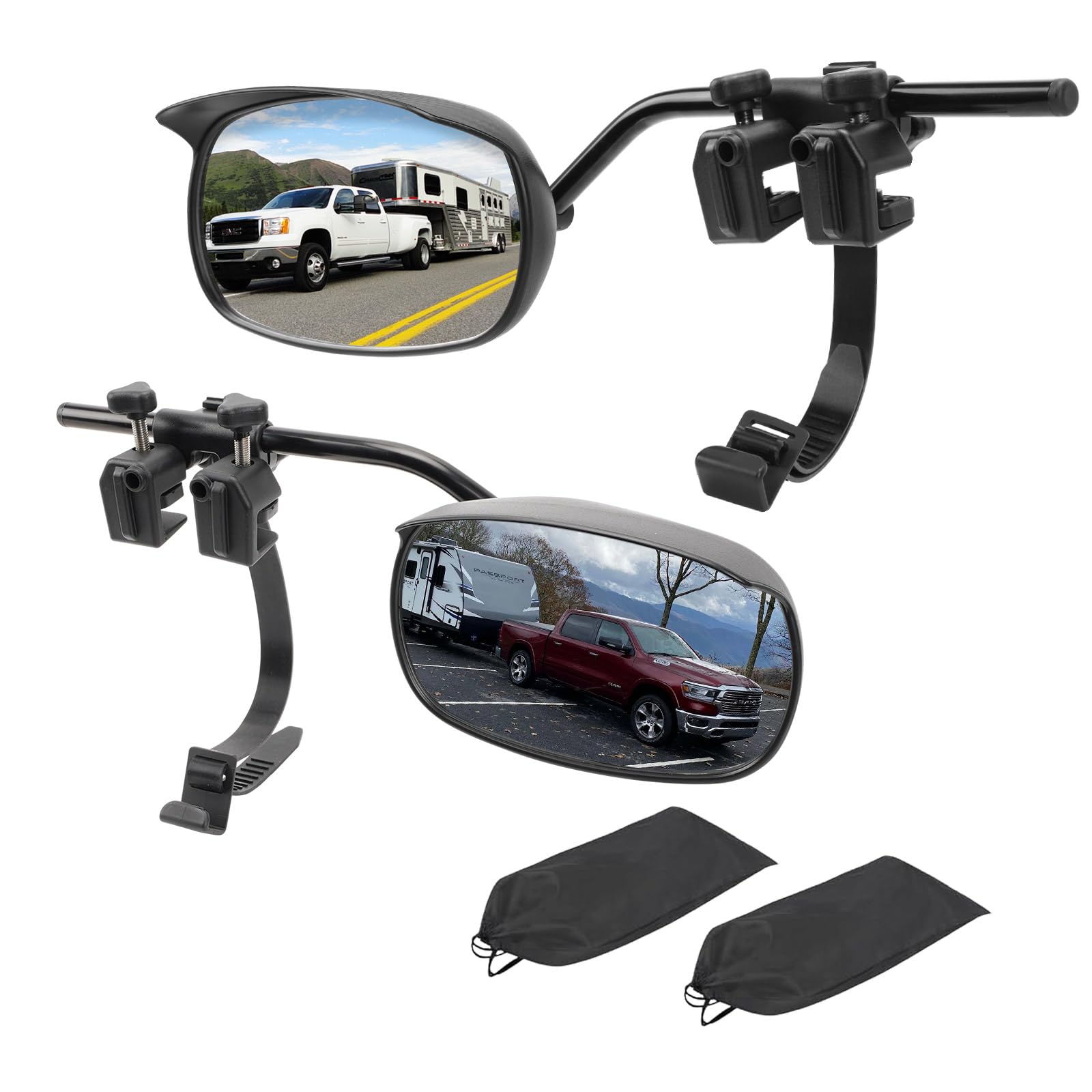 AXIMIRON rainproof clip-on towing mirror preserves clear view in rain