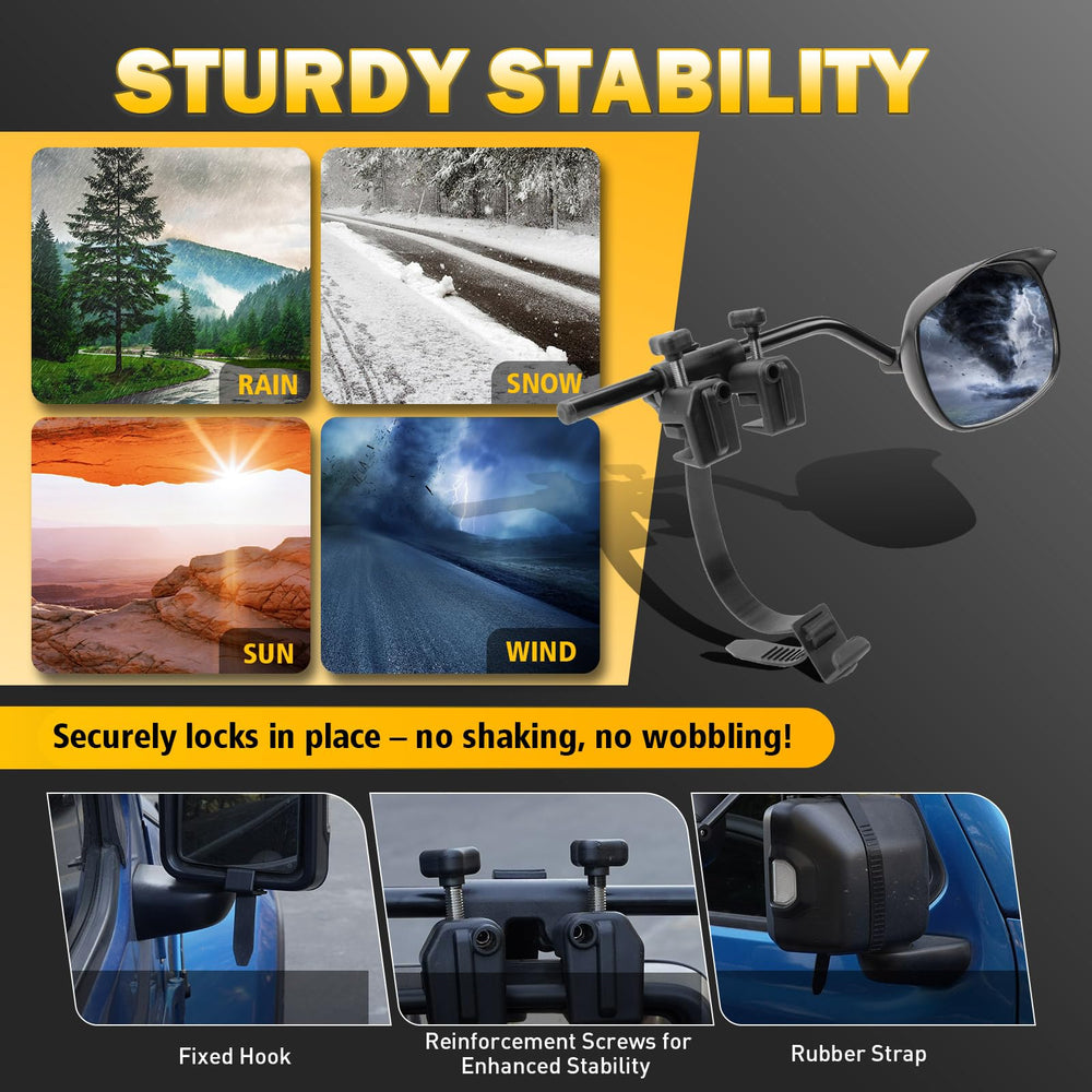 AXIMIRON universal-fit mirrors work with SUVs, trucks, trailers, and RVs