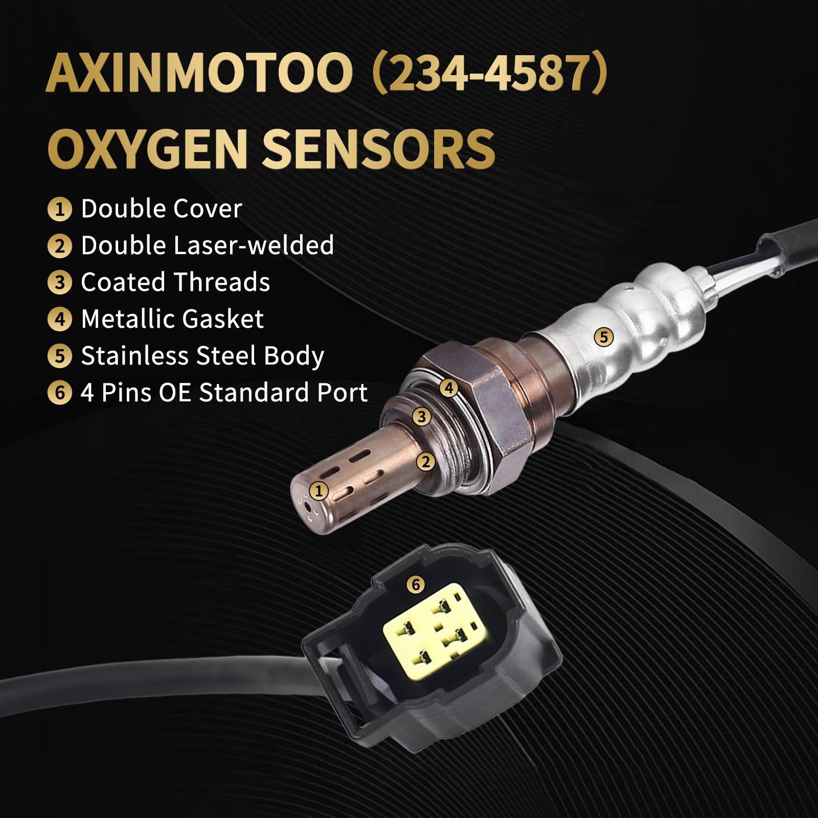 AXINMOTOO oxygen sensor with 18.9-inch harness enables flexible routing.