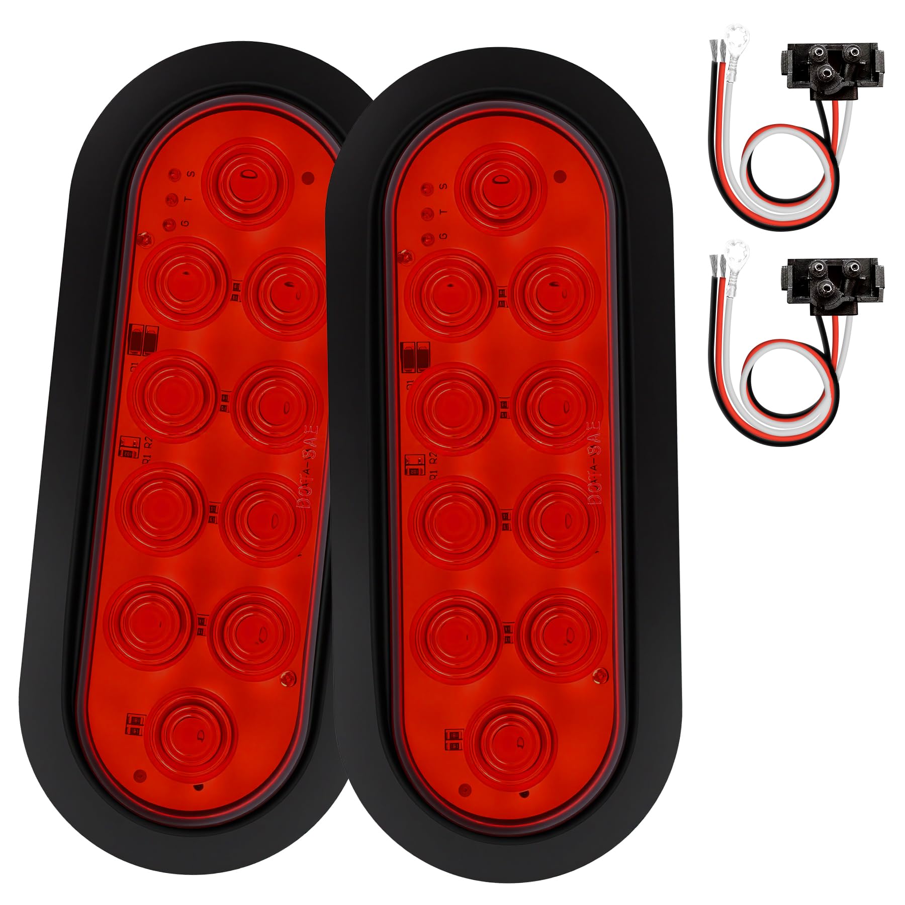 Axiraminora 6-Inch Oval Red LED trailer tail light front view with bright stop and turn signals.