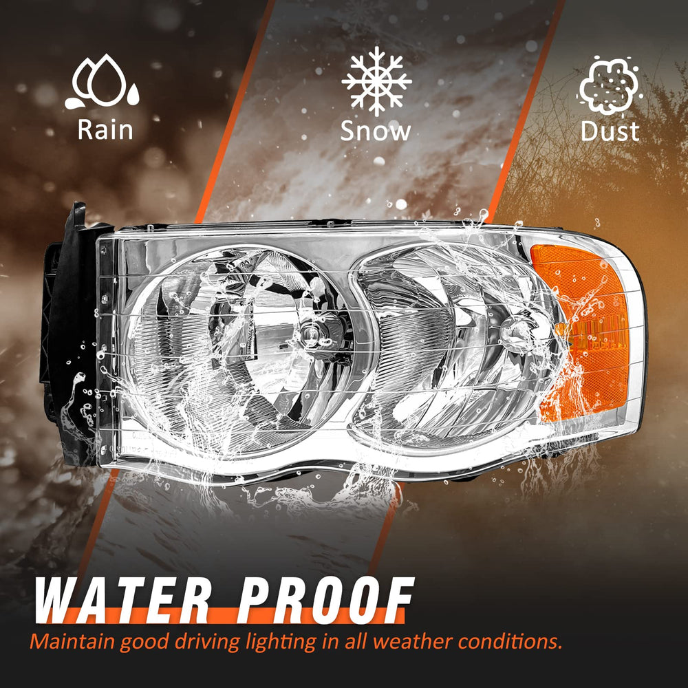 AXLAHA Dodge Ram headlight pair for 2002-2005 models packaged together.