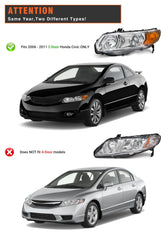 AXLAHA headlight assembly chrome housing passenger-side, ideal for two-door Civic.