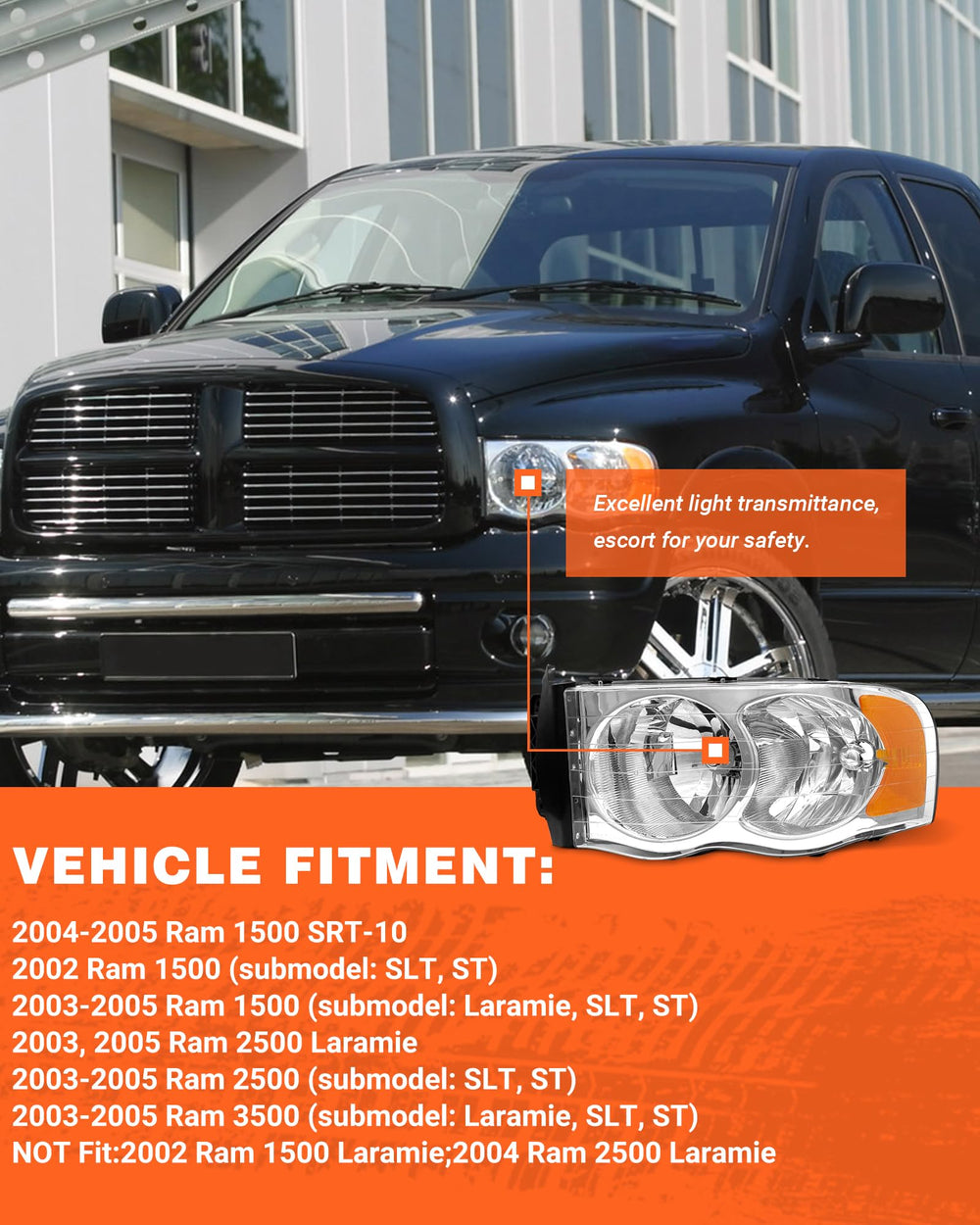 AXLAHA headlight with chrome housing and clear reflector, right side for bright illumination.