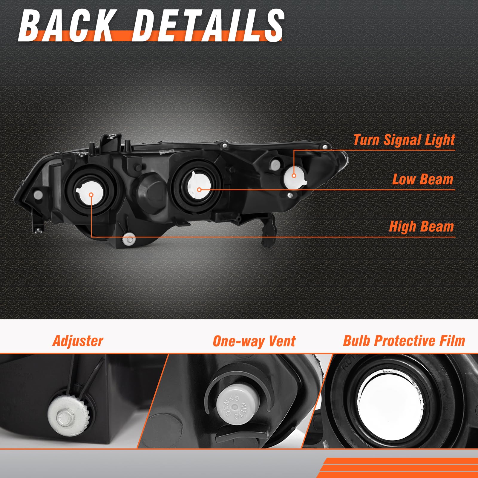 AXLAHA headlight reflector detail showcasing brightened beam pattern.