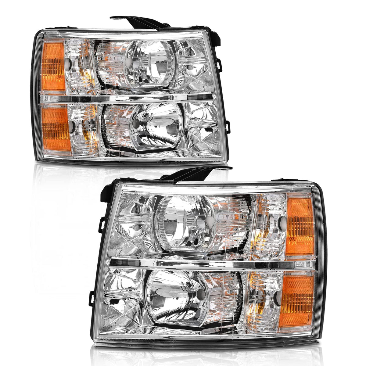 AXLAHA headlights assembly front view for Silverado 1500 with chrome housing enhances night visibility