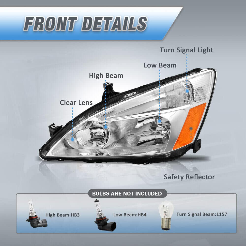 AXLAHA headlights clear lens detail for Honda Accord 2003-2007, enhances brightness