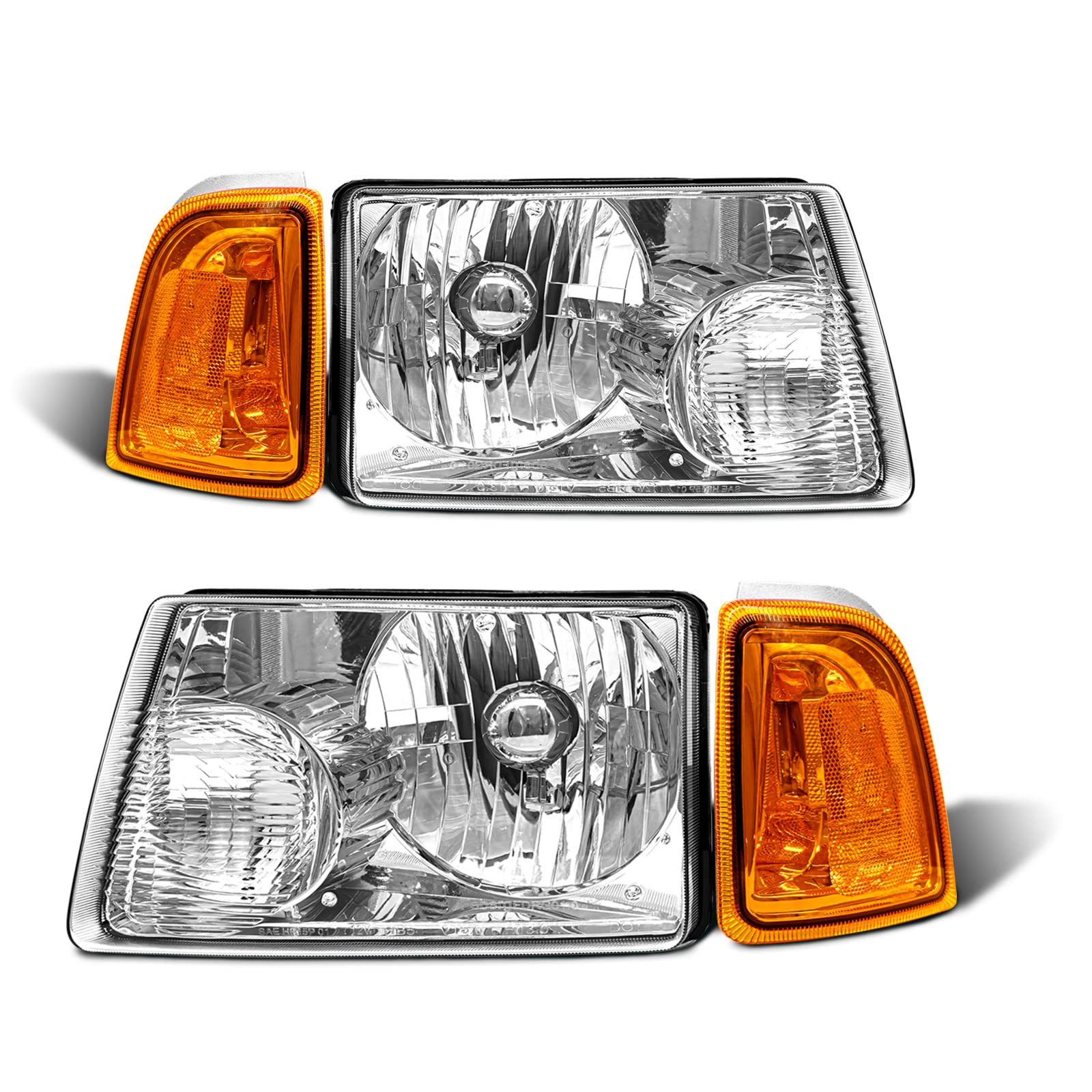 AXLAHA headlights assembly with chrome housing and amber reflector for left side, enhanced nighttime visibility.