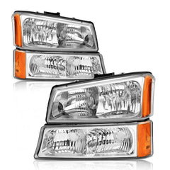 AXLAHA headlights assembly front view with chrome housing and amber reflector for Silverado