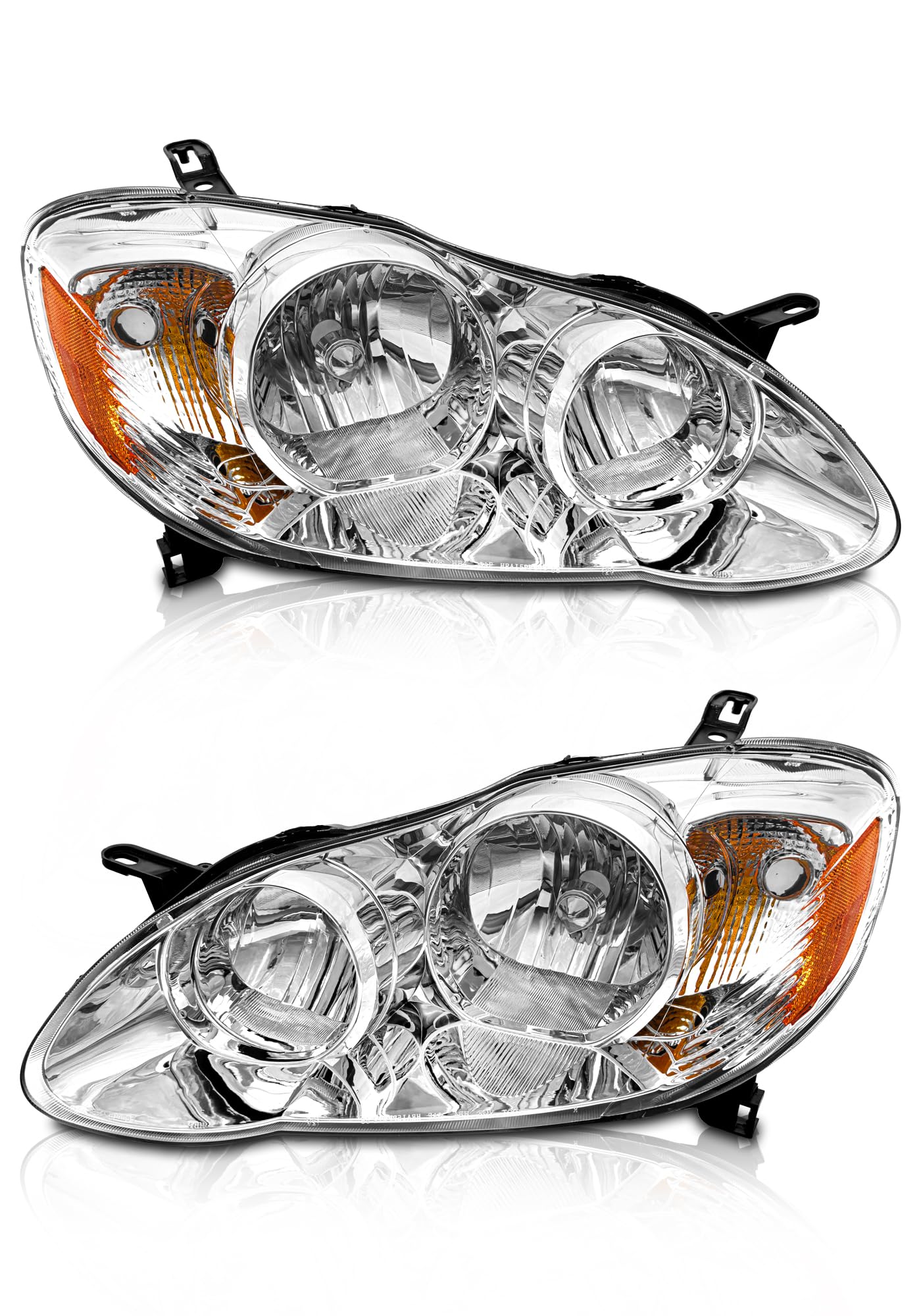 AXLAHA headlights for Corolla driver-side with chrome housing and amber reflector for better night visibility.