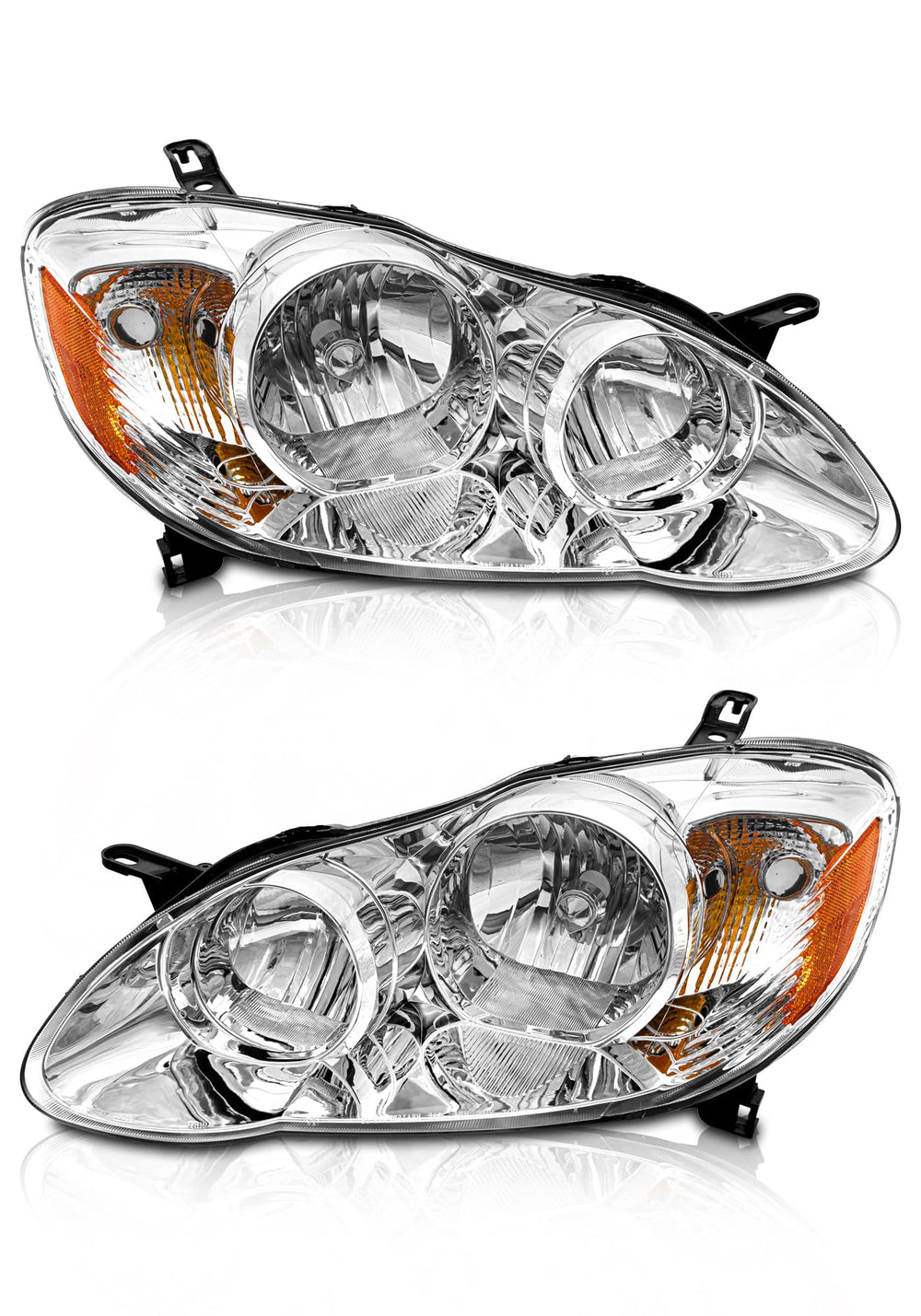 AXLAHA headlights for Corolla driver-side with chrome housing and amber reflector for better night visibility.