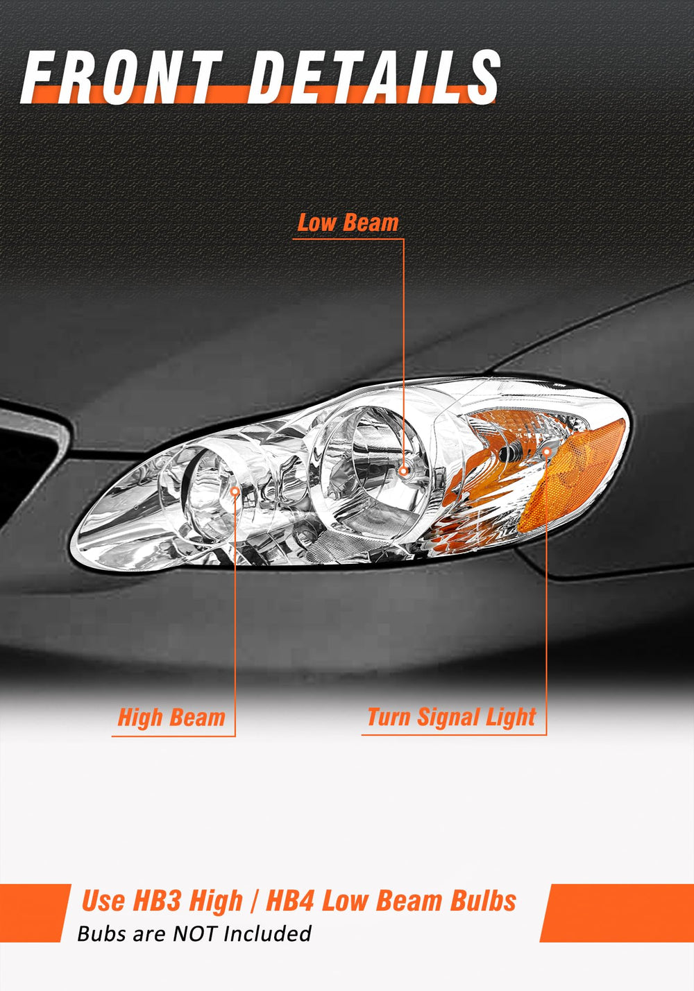 AXLAHA headlight front view shows chrome housing and amber reflector for a confident look.