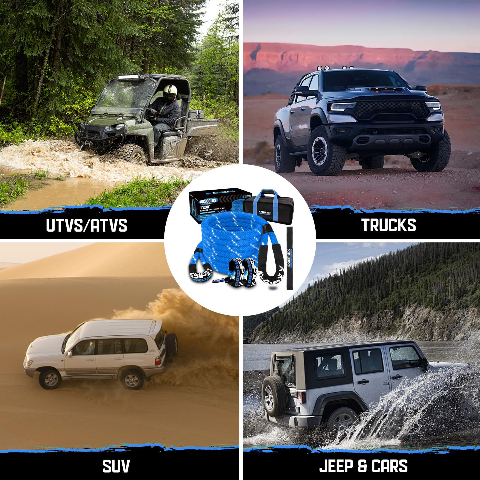 AXSIPEIX off-road recovery scene - vehicle pulled from mud with minimal paint risk