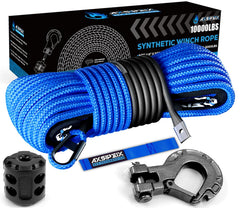 AXSIPEIX synthetic winch rope kit in blue for ATV recovery with 10000 lbs strength.