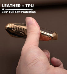Artisan stitch-detail key cover adds authentic craftsmanship to your Honda key