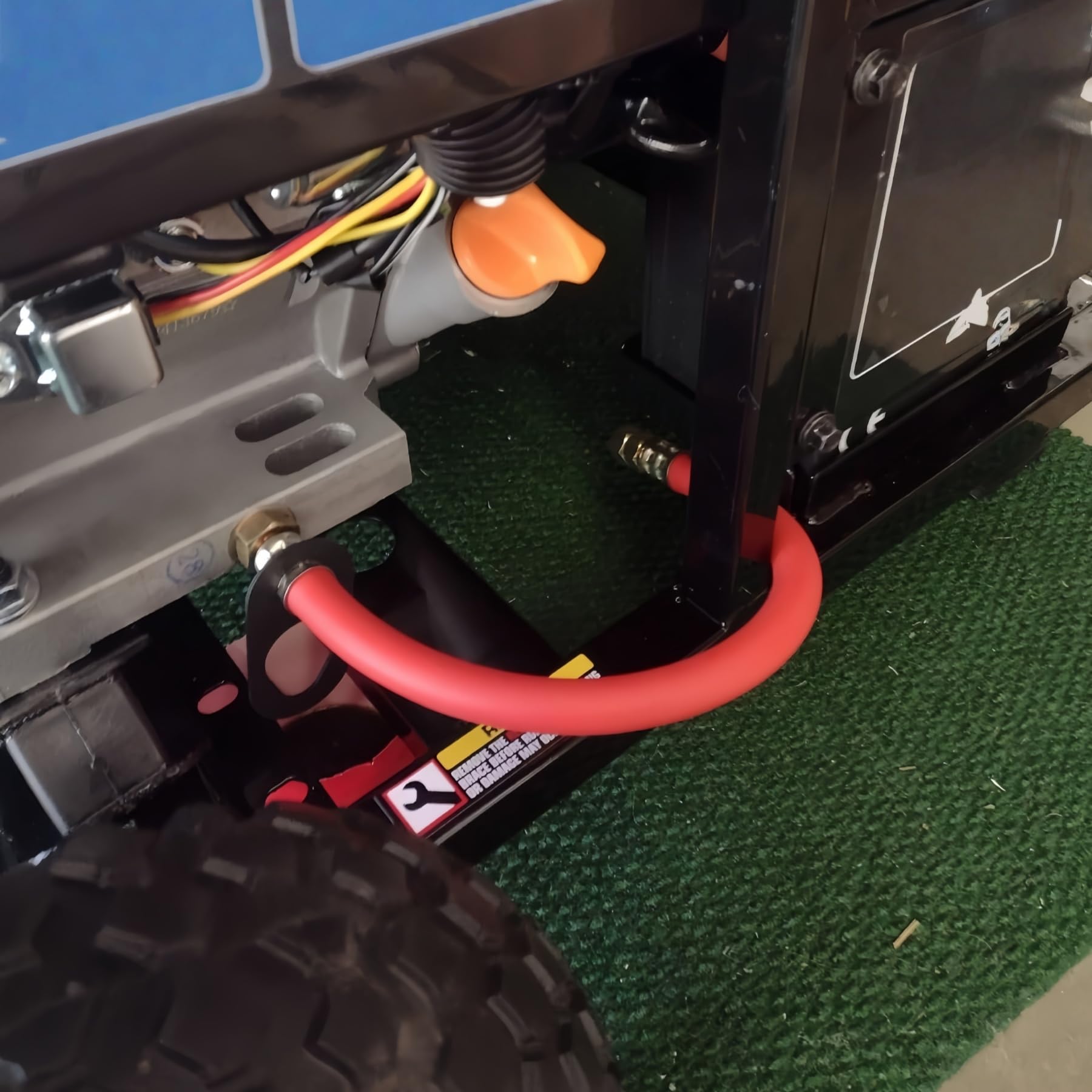 Axyuada mess-free oil changes with flexible drain hose.