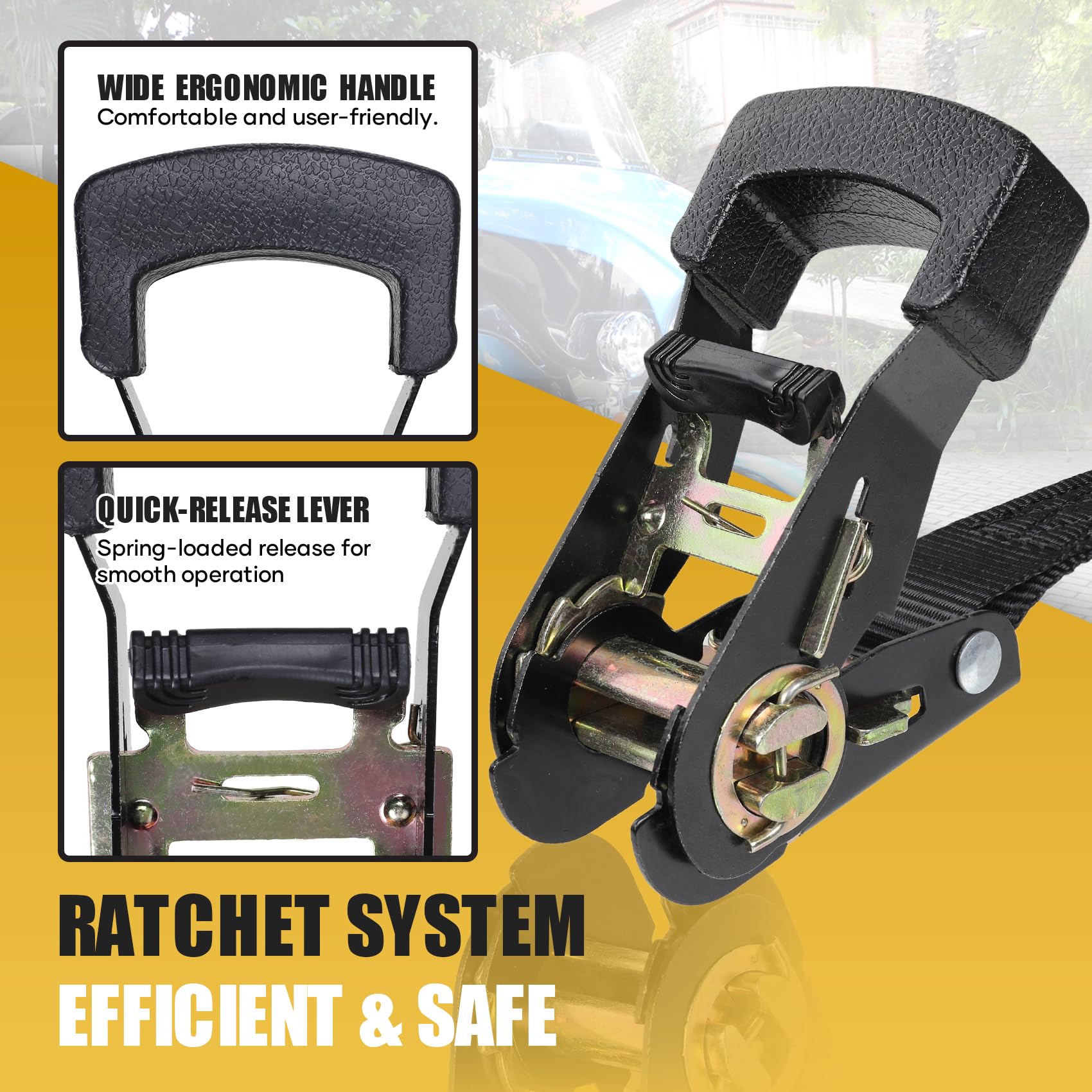Ayaport endless ratchet strap with wide ergonomic handle for easy tightening.