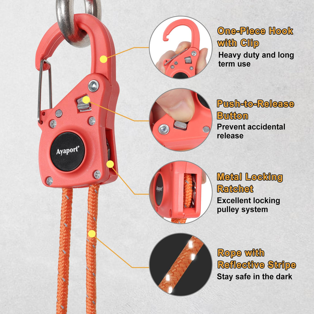 Ayaport tie-down with safety carabiner clip prevents release