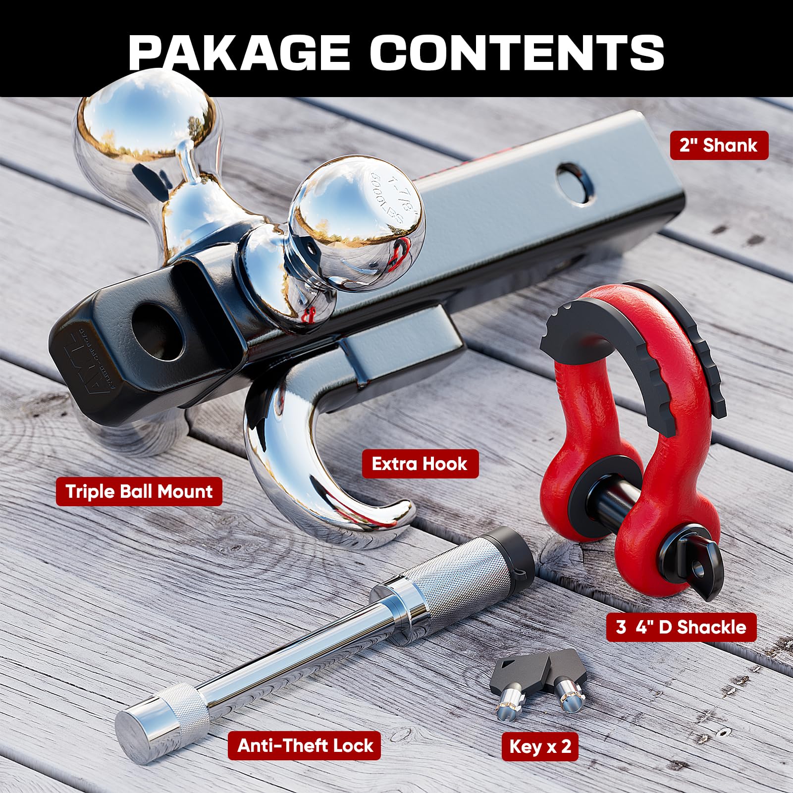 Ayleid tri-ball mount with a 2-5/16-inch ball for heavier loads.