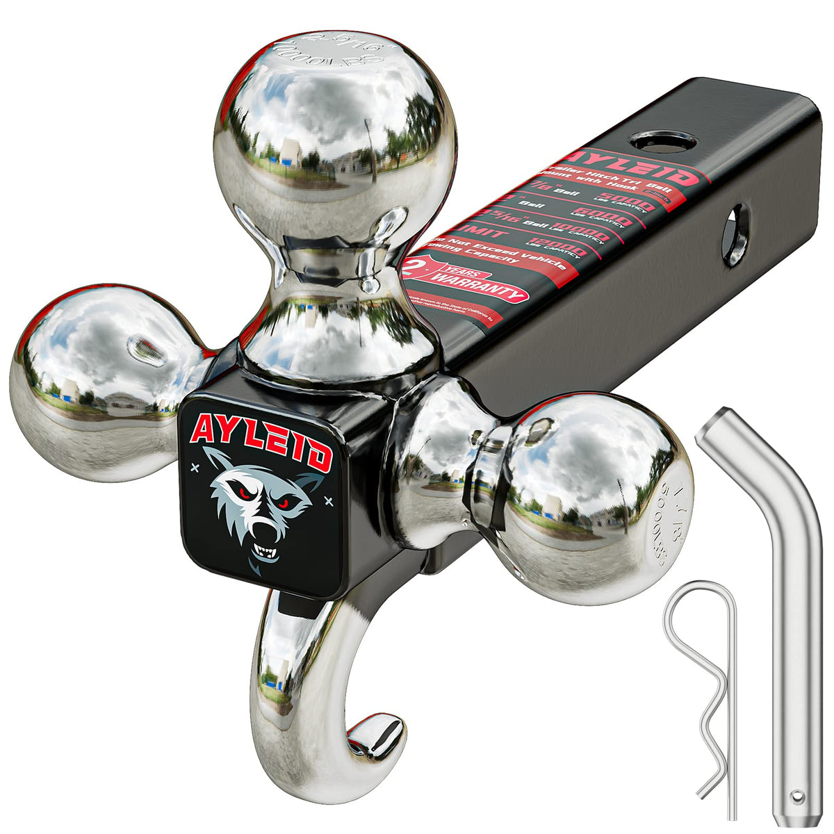 Ayleid tri-ball mount with 1-7/8 inch ball for versatile towing