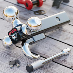 Ayleid tri-ball mount silver side view with 2-inch receiver.