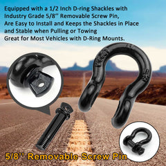 AYMMIC half inch D Ring Bow Shackle with tow strap for versatile recovery