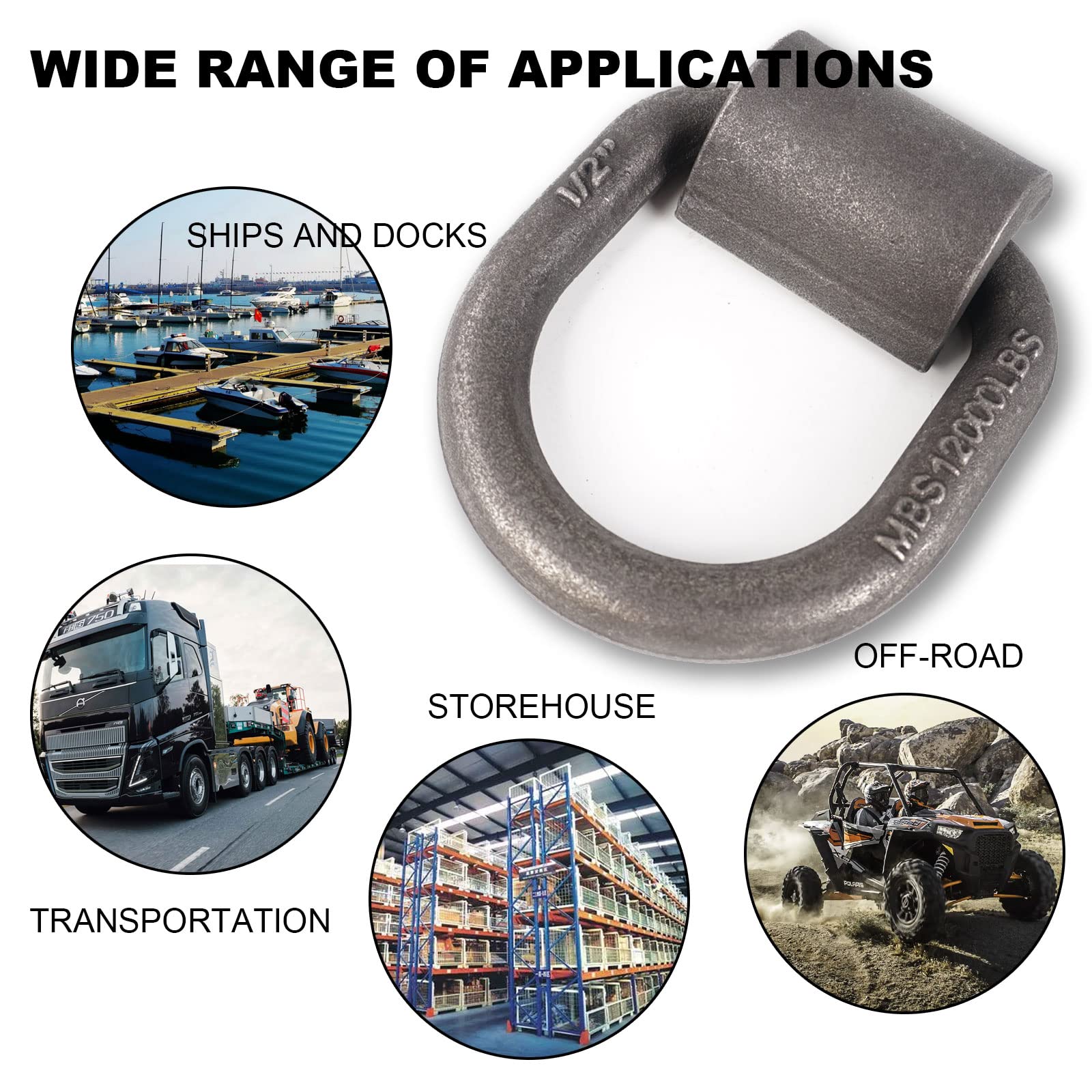 AYMMIC trailer tie-down D-ring secured to flatbed for kayaks and ATVs