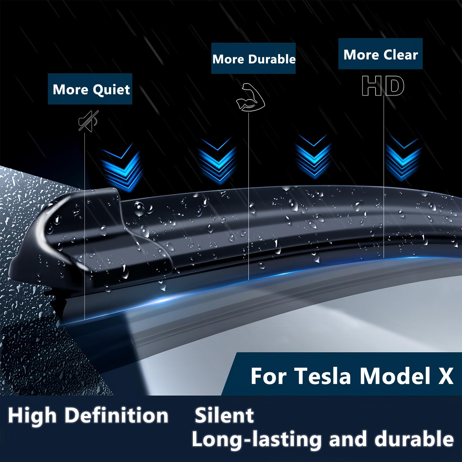 AYWSTC Tesla Model X 18-inch wiper blade front view showing precise fit