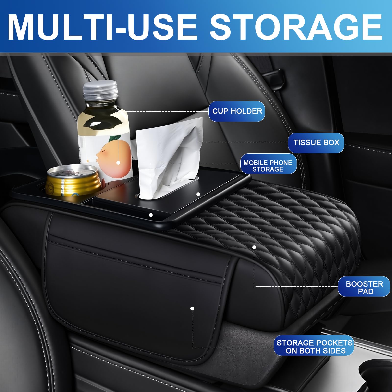 Azconty armrest tissue box compartment keeps tissues handy on the go.
