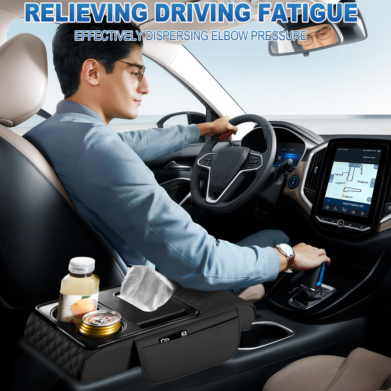 Azconty memory foam armrest cover cushions the elbow on long drives.