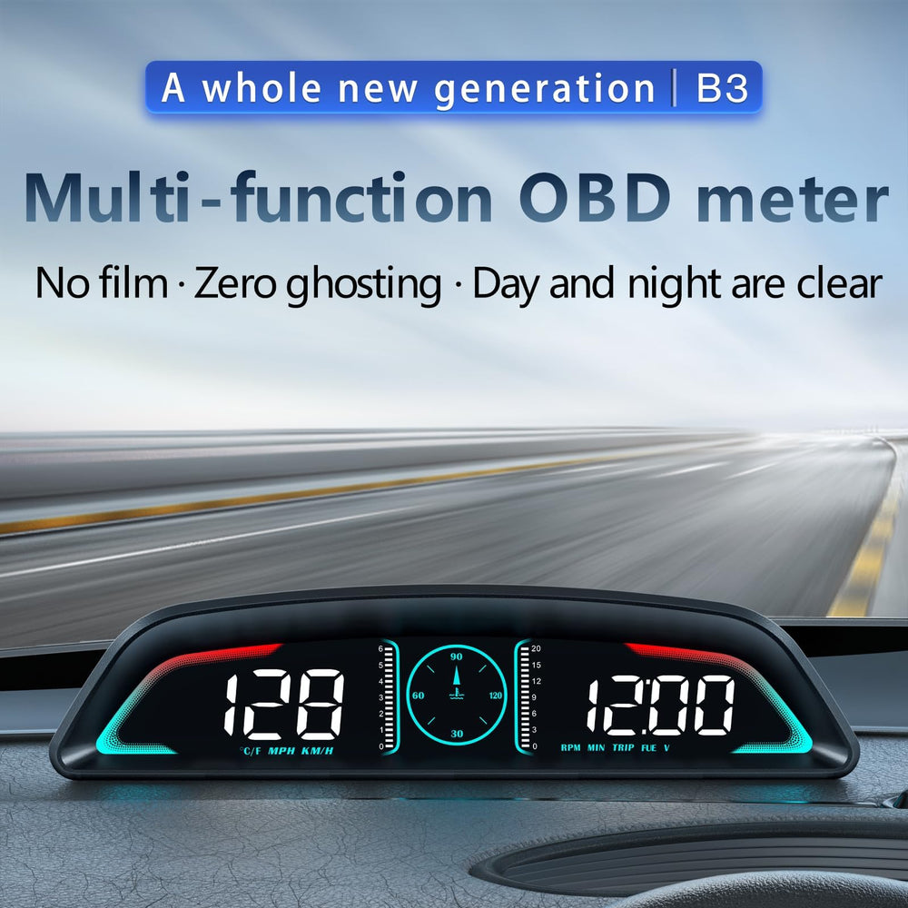 AZIJYV B3 HUD display close-up highlights sleek curvature and controls
