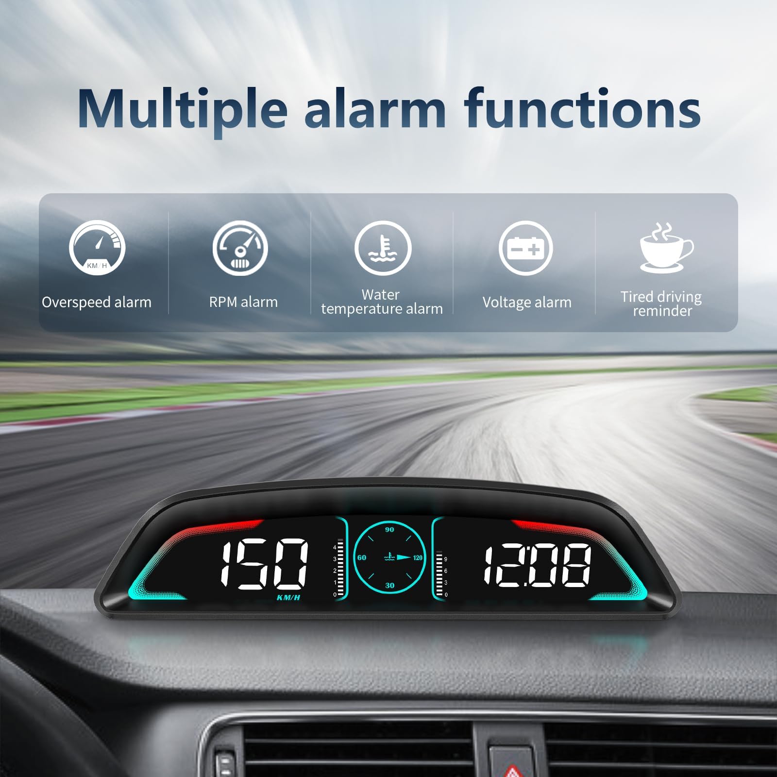 AZIJYV HUD automatic brightness aids legibility day and night
