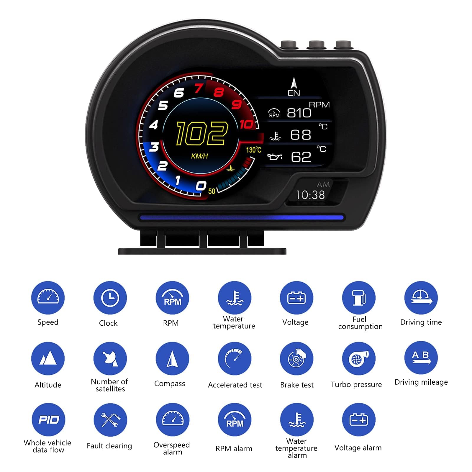 AZIJYV OBD2 gauge display digital speed readout example