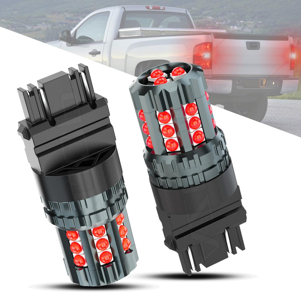 AZQOP 3157-3047R LED brake light close-up with bright red glow for Silverado