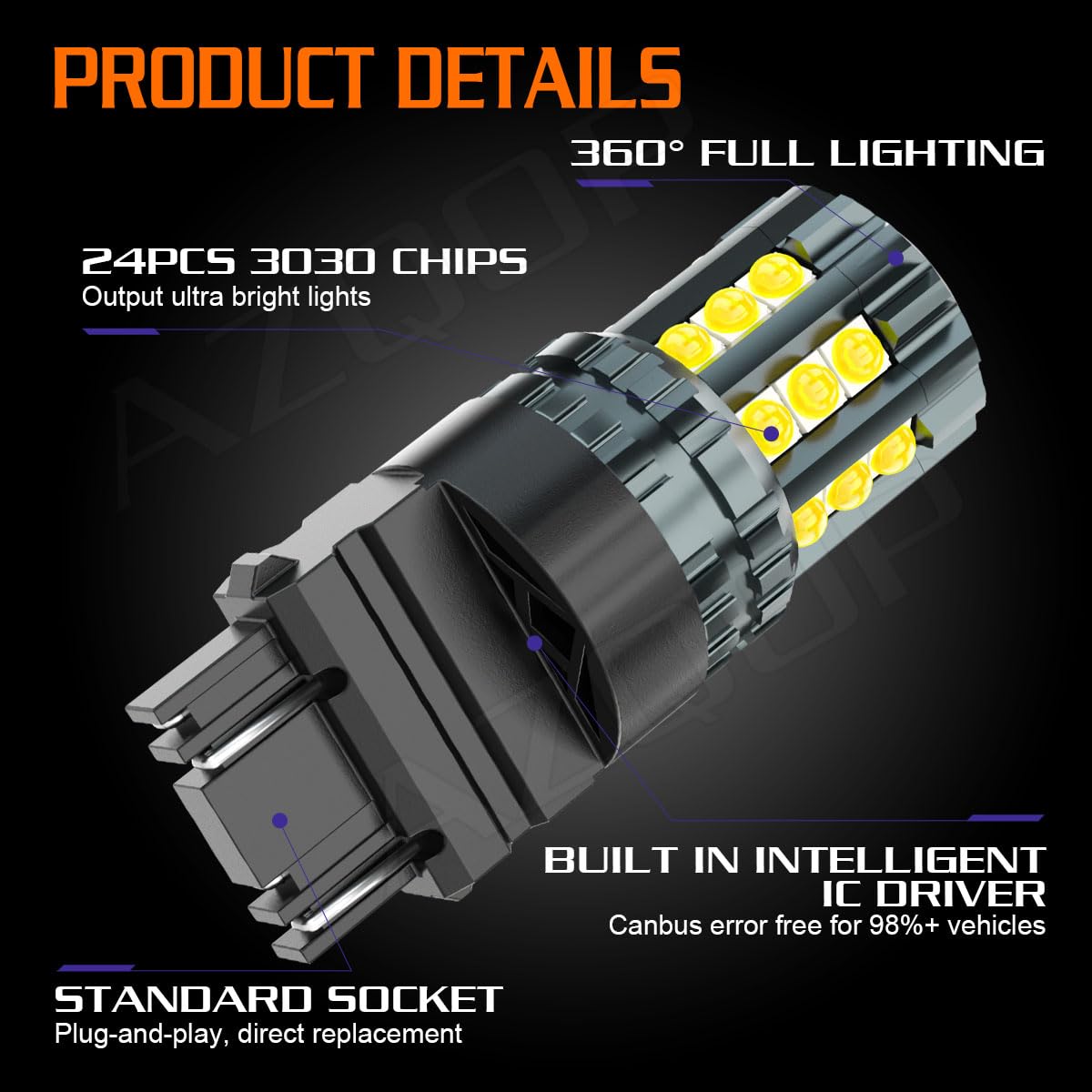 AZQOP 3157 LED reverse light close-up showing bright white illumination.